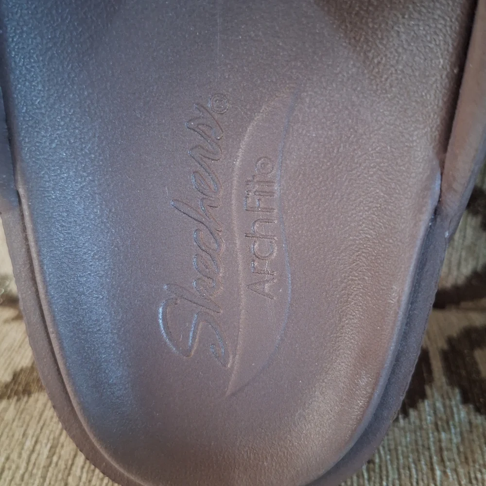 Skechers Brown Plum Slide Sandals with Gold Buckles Arch Fit Cali Breeze Size 8 - Picture 9 of 9